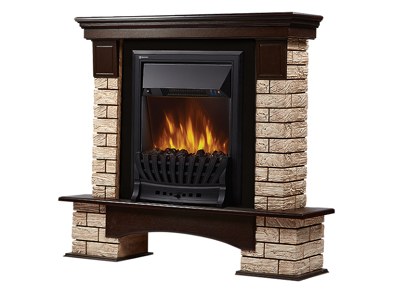 Портал Firelight Forte Wood Classic камень коричневый, шпон темный дуб