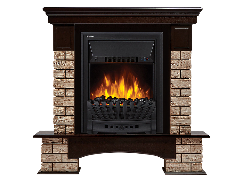 Портал Firelight Forte Wood Classic камень коричневый, шпон темный дуб