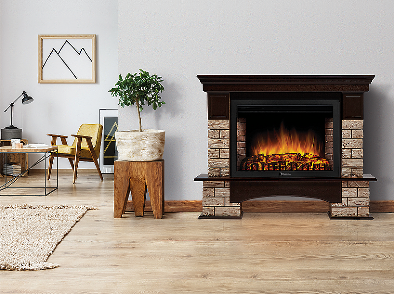 Портал Firelight Forte Wood Classic камень коричневый, шпон темный дуб